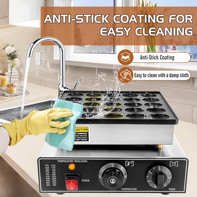 GDDGHS Mini Pancake Maker Machine, 25PCS Mini Dutch Pancake Baker Maker Commercial, Stainless Steel, Temp & Time Control, 110V 950W Commercial Pancake Maker with Accessories - Image 5